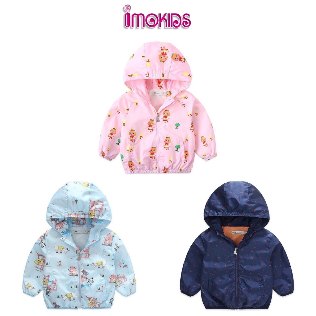 Áo khoác gió bé gái Mother Bear 10-25kg áo khoác dù trẻ em 2 lớp chất Poly chống thấm nước nhẹ kín gió có nón