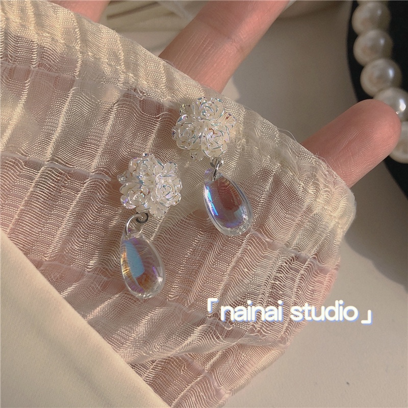 Bông Tai Hình Giọt Nước Đính Hoa Nữ Tính Thời Trang 2022