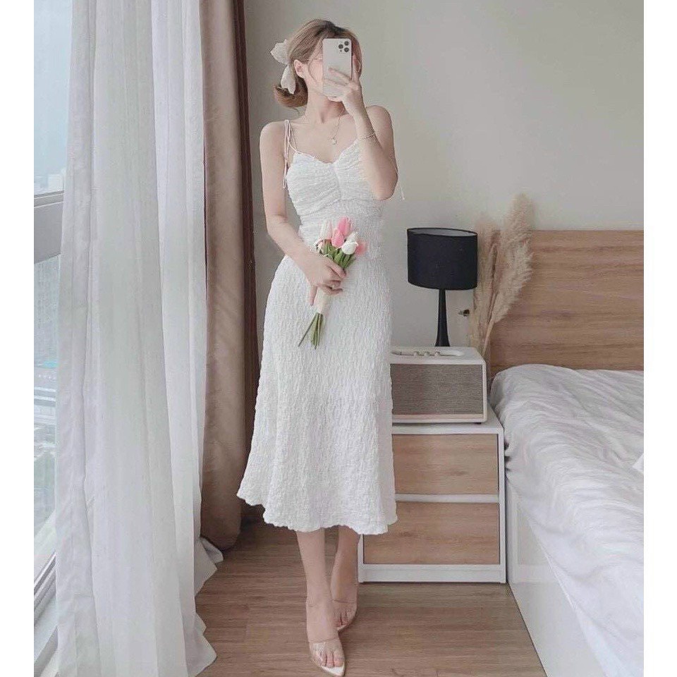 Set váy nữ 2 dây xốp xinh xắn tôn dáng mix kèm áo khoác thích hợp cho các tình yêu đi chơi, đi biển, dự tiệc