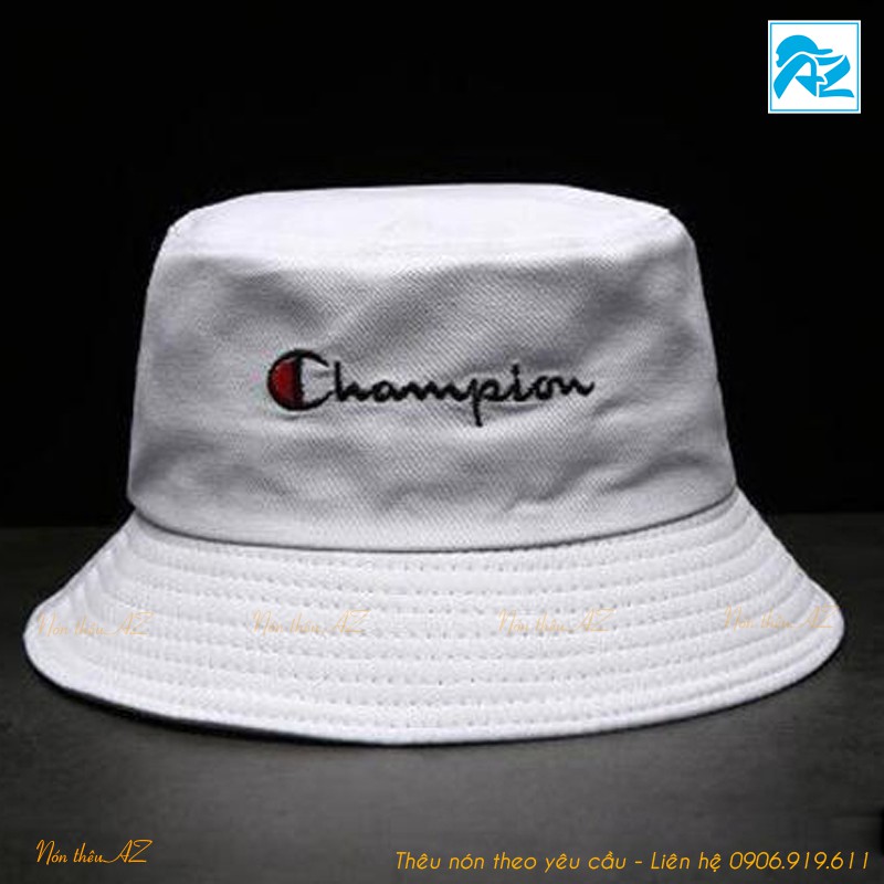 Mũ Bucket Nam Nữ Kaki màu đen và trắng thêu logo Champion thời trang đẹp MT486