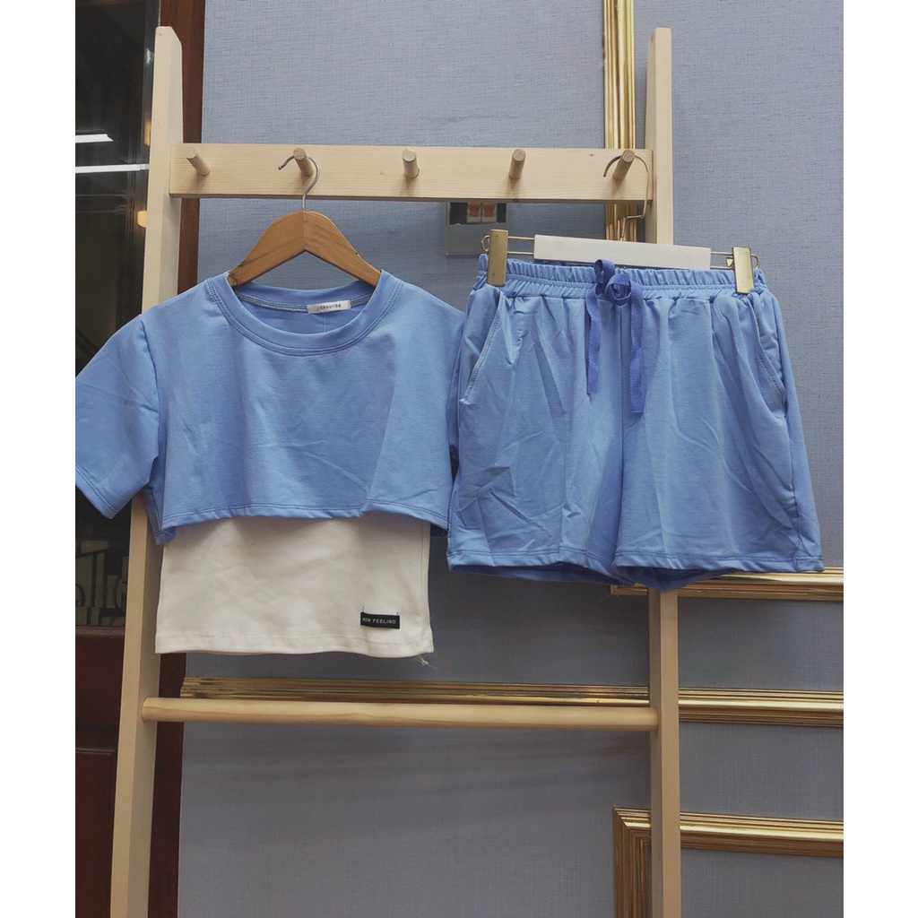 Sét Đồ Bộ Nữ 3 Món Chất Liệu Vải Su Cao Cấp, Áo Croptop kết hợp Quần Thun-VATI