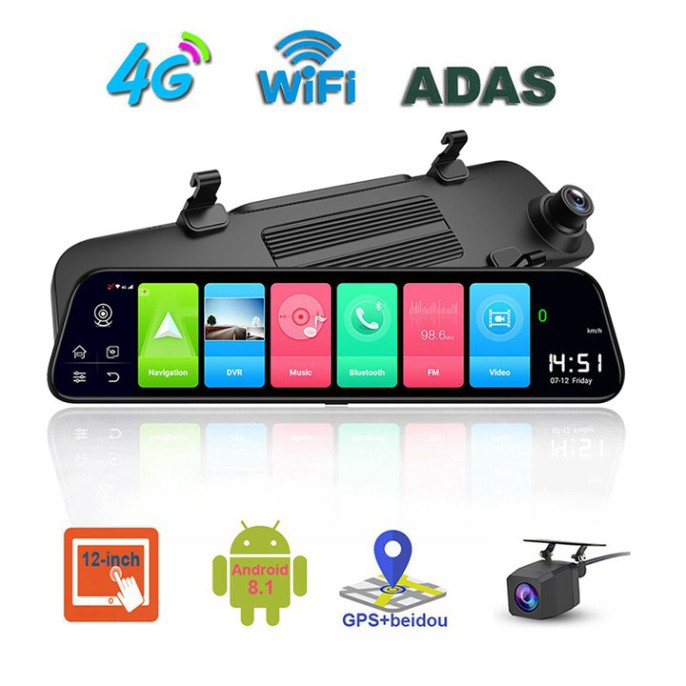 Sản Phẩm Camera hành trình gương ô tô cao cấp Phisung Z68 màn hình 12 inch, 4G, Wifi, GPS, cảnh báo ADAS. Bảo hành 12 th