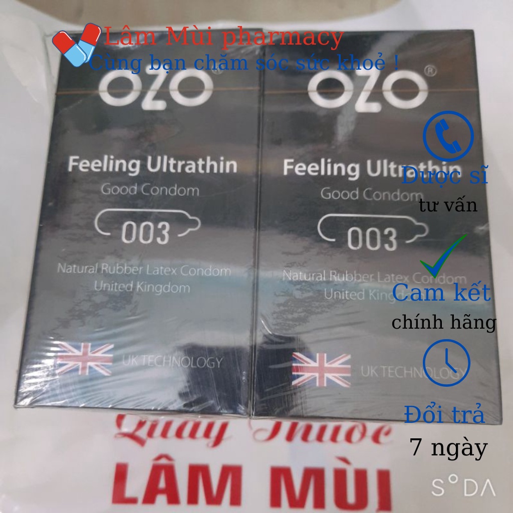 Bao cao su OZO No 01 Đen Feeling Ultrathin siêu mỏng, hương vani, nhiều gel bôi trơn - Hộp 10 bcs