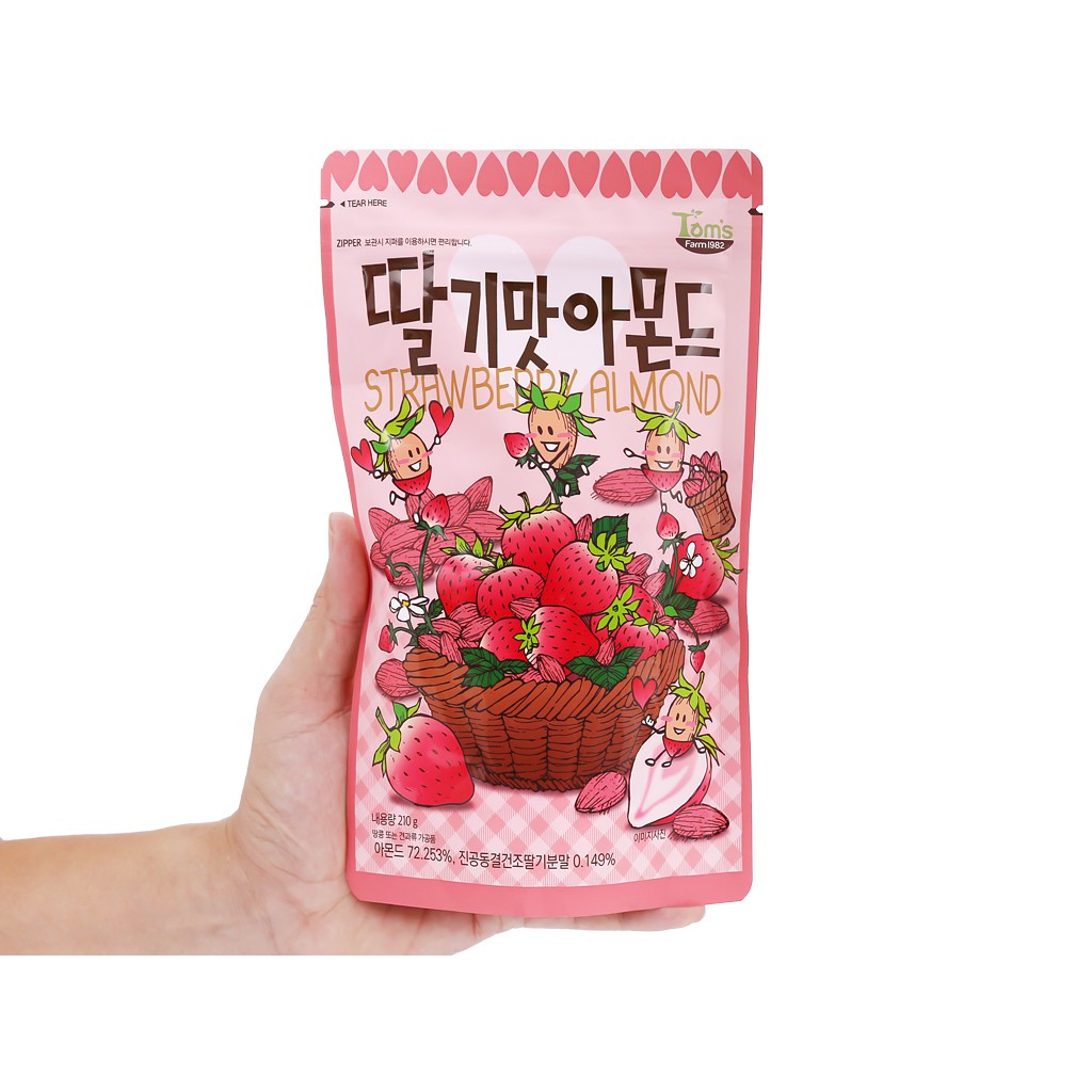 HẠT HẠNH NHÂN HÀN QUỐC SẤY KHÔ TẨM DÂU TOMS FARM 210GR