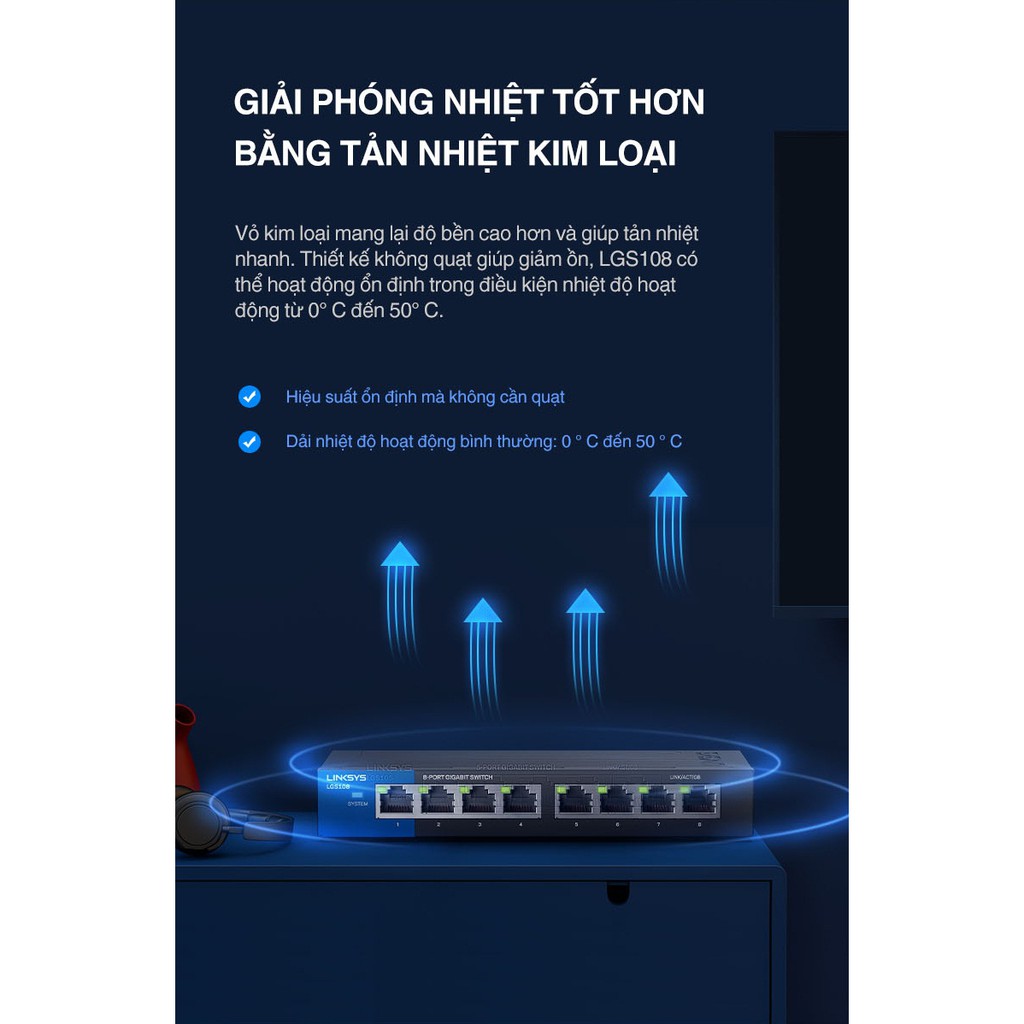 Thiết Bị Chia Mạng Linksys Switch LGS108-AP Unmanaged 8-Port Business Gigabit