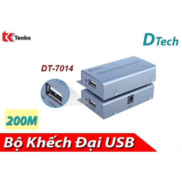 [Mã 252ELSALE hoàn 7% đơn 300K] Bộ Nối Dài USB 200m Bằng Cáp Lan Dtech DT-7014