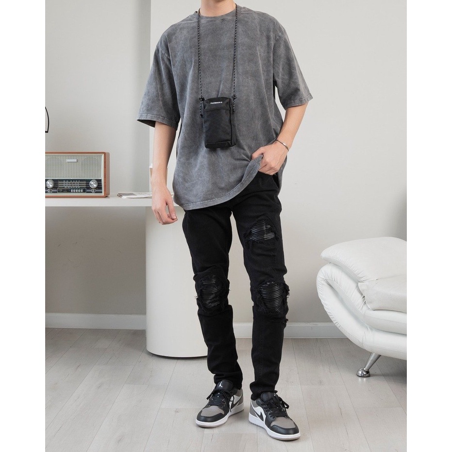 Quần jean nam, quần bò nam biker cao cấp màu đen KQ43, form slimfit ôm vừa, chất jean co giãn thoải mái.