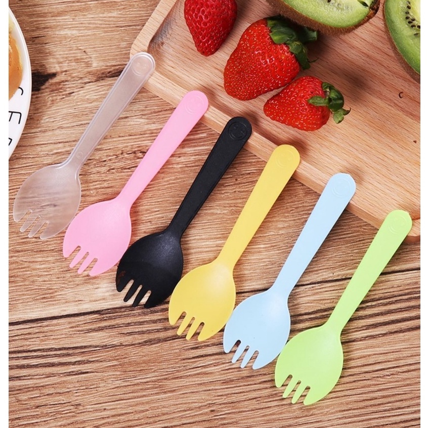 Sỉ 100 Nĩa Nhựa Ăn Trái Cây, Sữa Chua &amp; Bánh Kem