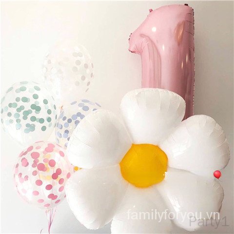 Bong bóng lá nhôm hình hoa cúc trắng dùng trang trí tiệc sinh nhật