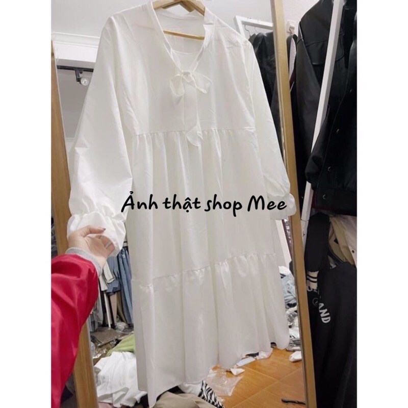 Đầm BABYDOLL 🌸 Váy Tay Bồng[FREESHIP]Nơ Ngực Dáng Suông Trắng | Đen Siêu Xinh | BigBuy360 - bigbuy360.vn