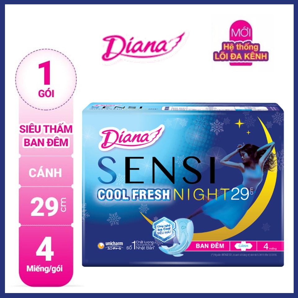 [BVS] Băng vệ sinh Diana SENSI Night, Cool Fresh Night 29cm loại 4/12 miếng