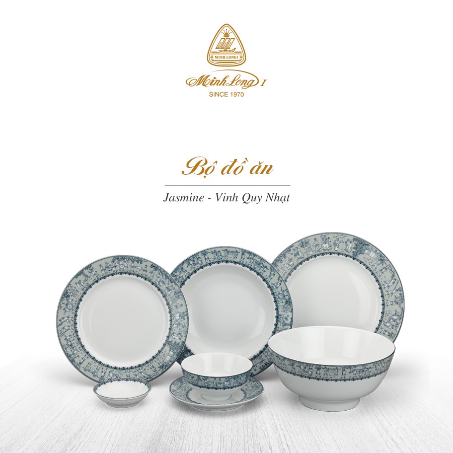 Bộ chén dĩa sứ Minh Long 6 người 24 sản phẩm - Jasmine Vinh Quy Nhạt dùng cho gia đình, sứ đẹp cao cấp dùng đãi khách