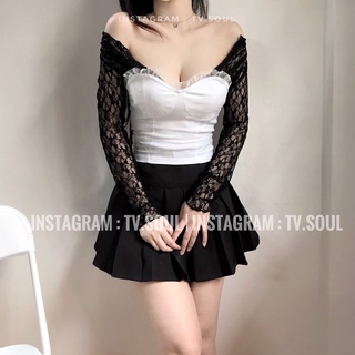 [ CÓ SẴN - ẢNH THẬT TV.SOUL ] Croptop nơ vai - Chân váy xếp ly