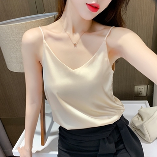 Áo sơ mi lụa satin 2 dây phong cách Hàn Quốc cho nữ