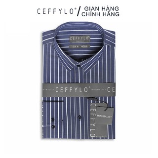 Áo Sơ Mi Nam Họa Tiết Kẻ Sọc Xanh Navy 1 CEFFYLO, Vải Cotton Mềm Mịn, Form Chuẩn