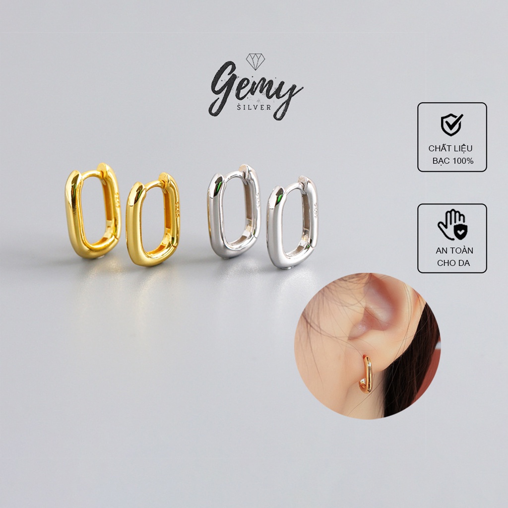 Khuyên tai tròn nam bạc 925 hình Ellipse đơn giản, cá tính, unisex (1 chiếc) | GEMY SILVER KN30