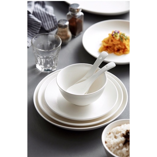 Set bát sứ trắng vân nổi Châu Âu phong cách phương tây sang trọng
