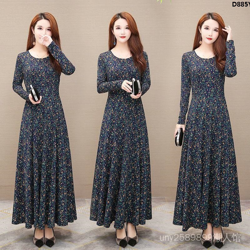 Đầm Dáng Dài In Họa Tiết Thời Trang Sang Trọng Cho Phụ Nữ Trung Niên