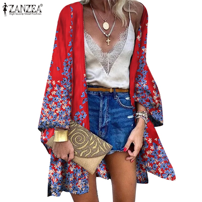 Áo khoác cardigan Zanzea tay dài loe in họa tiết hoa tùy chọn màu sắc cho nữ