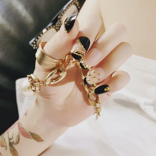 [Hàng mới về] Hộp 24 móng tay giả đầu tròn màu đen xinh xắn dễ thương s18