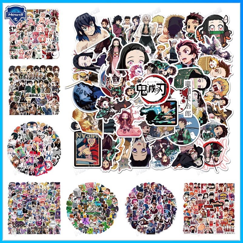 Bộ 50 Miếng Dán Chống Thấm Nước Hình Anime Demon Slayer / Naruto / JOJO Trang Trí Mũ Bảo Hiểm / Xe Hơi / Xe Máy