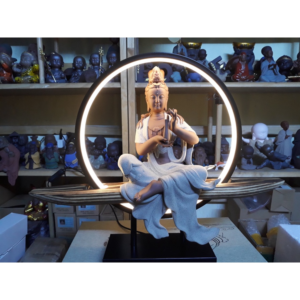 Tượng Quan Âm Bồ tát nâng Bình phổ độ chúng sinh gốm tử sa- Tượng phật thích hợp trang trí decor không gian thanh tịnh