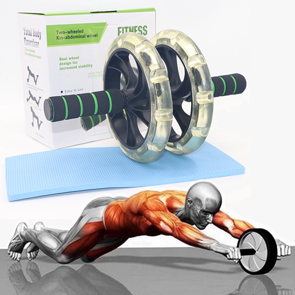 Con Lăn Tập Bụng 2 Bánh Cao Cấp Amalife – Kèm Thảm Lót – Dụng Cụ 2 Bánh Tập Cơ Bụng 6 Múi Bọc ABS Dẻo Bám Sàn