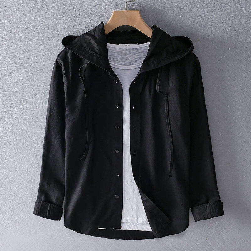 Áo Sơ Mi Tay Dài Có Nón Màu Trơn Thời Trang Cho Nam