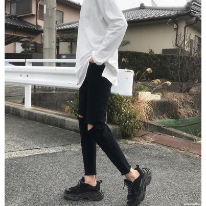 Quần Jean Nam Rách Gối Màu Đen Vải Co Giãn 4 Chiều, Không Phai Màu, Phong Cách Skinny Hàn Quốc- J0 | BigBuy360 - bigbuy360.vn