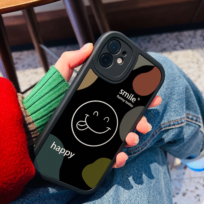 Ốp Điện Thoại TPU + Da Hình Mặt Cười Cho iPhone 14 11 12 13 Pro Max XS X XR XS Max 7 8 6 6s Plus SE 2020 2022