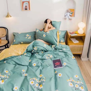 Bộ Drap & Chăn Phao Cotton Poly Cúc Hoạ Mi