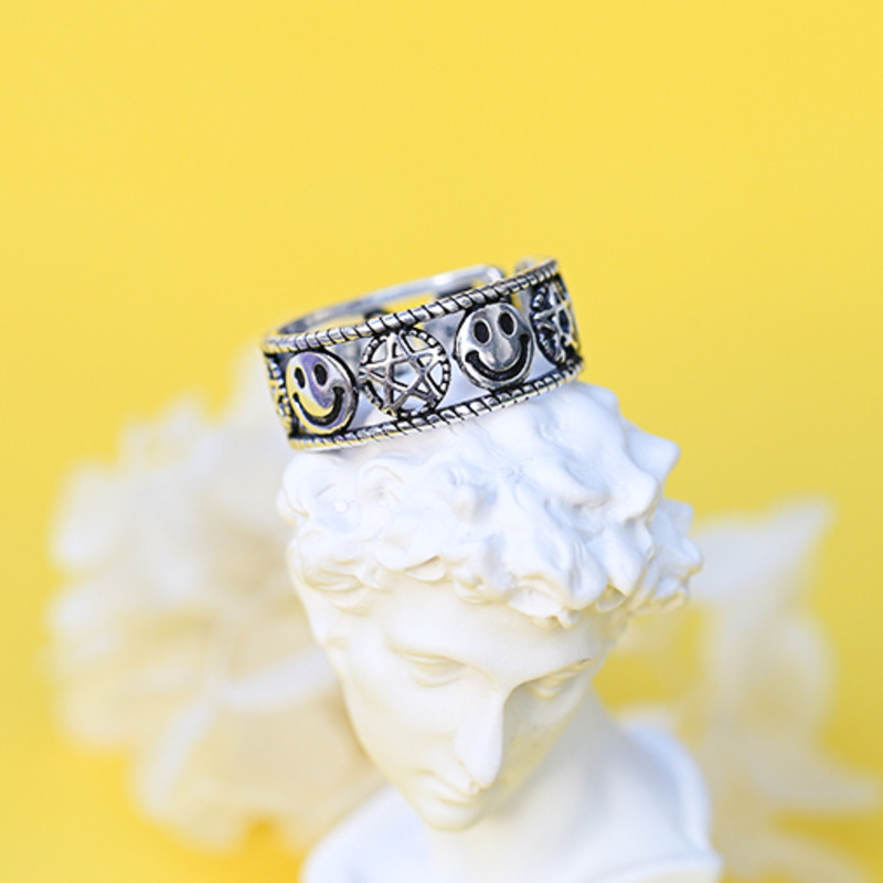 Nhẫn trang trí ngôi sao và mặt cười phong cách Hàn Quốc đáng yêu thời trang