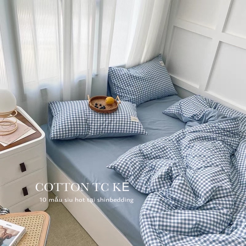 Shinbedding_ Set Vỏ Cotton TC Kẻ Kiểu Dáng Xinh Xắn, Chất Vải Dày Mềm Mát