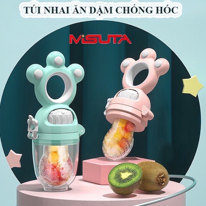 Bộ Túi nhai ăn dặm cao cấp Misuta 3 núm nhai, túi nhai hoa quả chống hóc cho bé từ 4m+