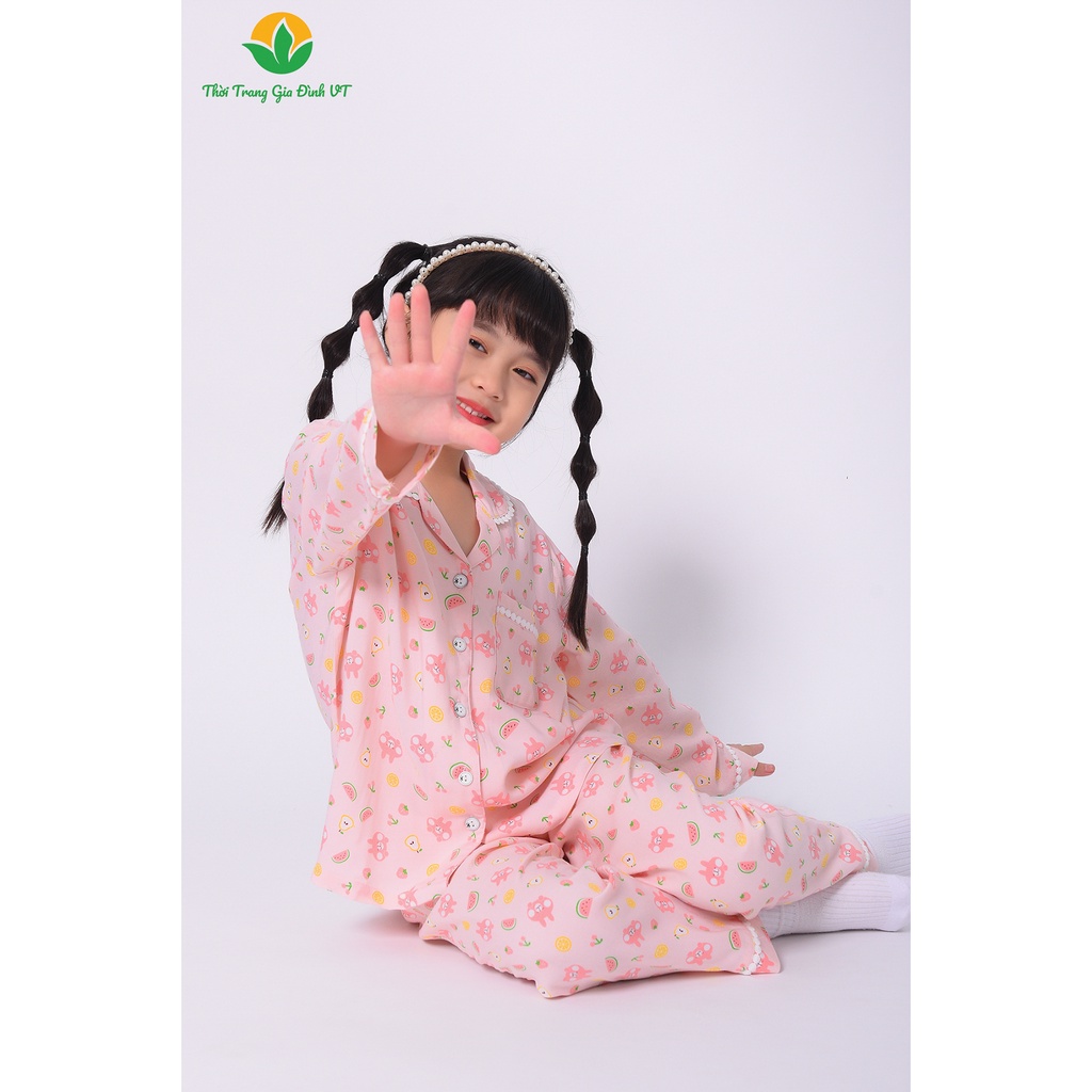 Bộ lanh pijama mặc nhà bé gái Việt Thắng, quần dài, áo dài tay - B70.2202
