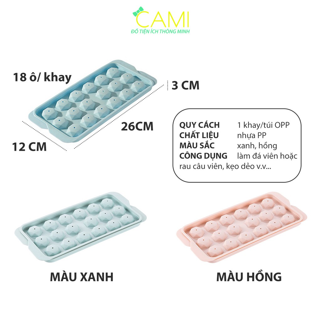 Khay nhựa làm đá viên, thạch rau câu hình kim cương nhỏ gọn tiện lợi_Cami_CMPK189