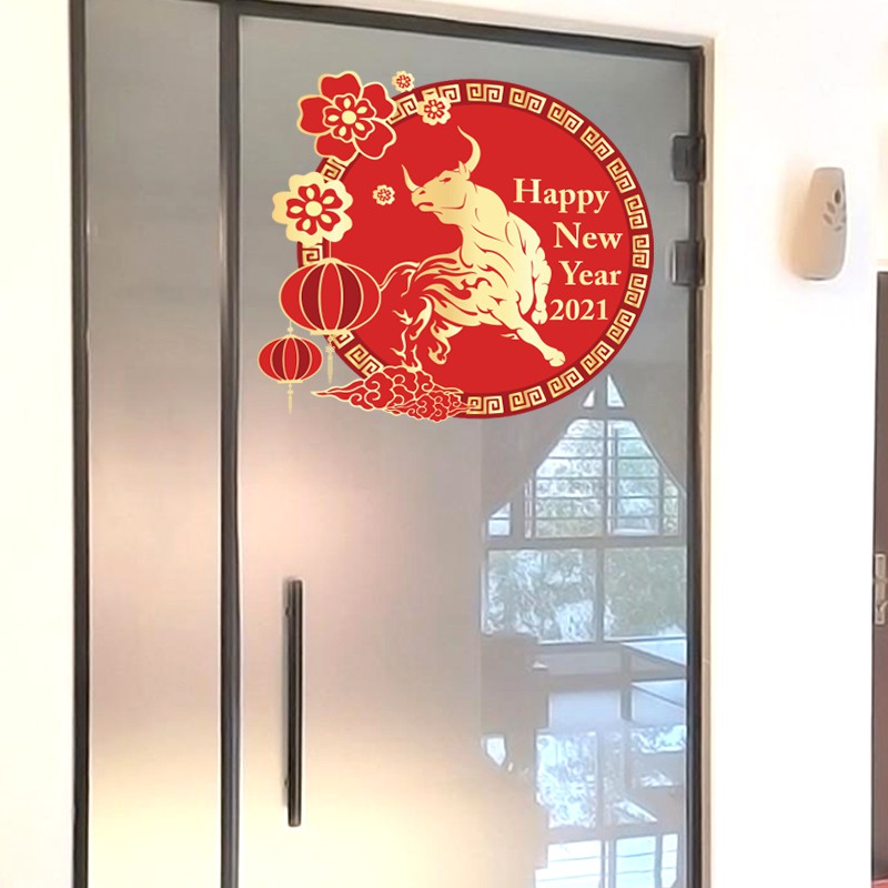 Decal Trang Trí Phòng Làm Việc Chủ Đề Trâu Vàng Tết 2021