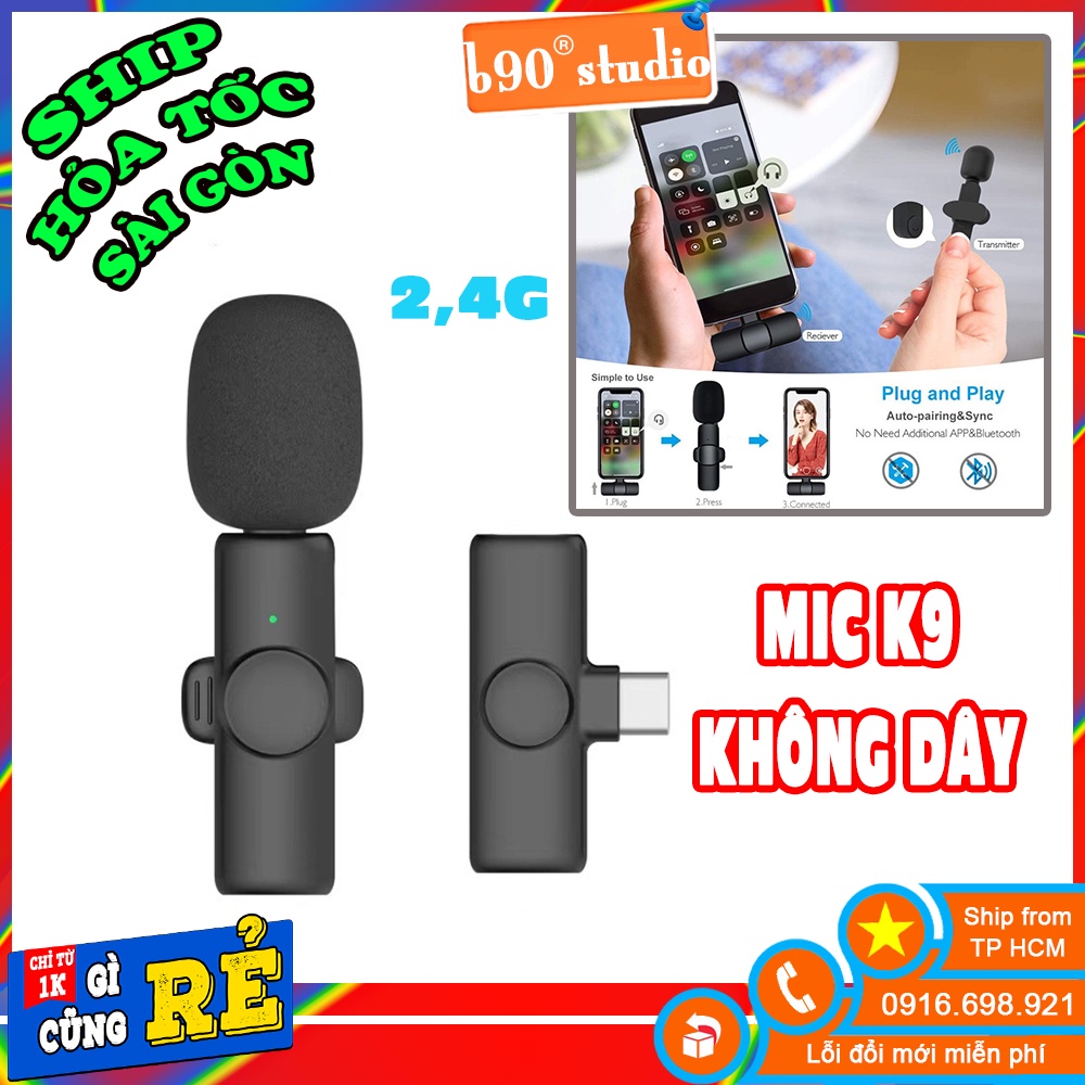 Mic Không Dây K9 Cao Cấp Hỗ Trợ Ghi Âm Cho Điện Thoai CHUÔI TYPE C Livestream , Phát Sóng Trực Tiếp