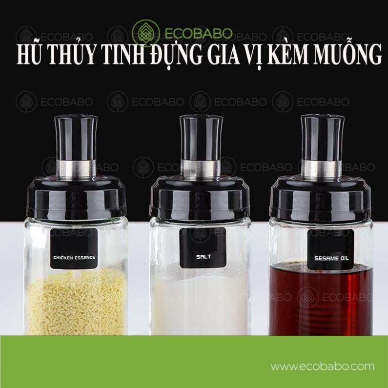 Hũ đựng gia vị kèm muỗng - Lọ đựng gia Vị tiện ích - trang trí cho nhà nếp - ECOBABO