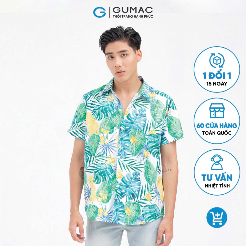 Áo sơ mi nam tay ngắn hình lá cọ GUMAC ANB6109