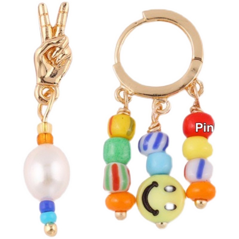 Khuyên Tai Bất Đối Xứng Hình Mặt Cười Dễ Thương Phong Cách Hàn Quốc