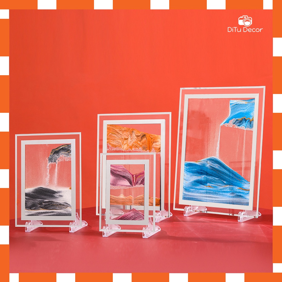 Tranh cát lún 3D hình chữ nhật - Tranh cát đồng hồ - trang trí bàn làm việc, phòng khách - DiTo Decor