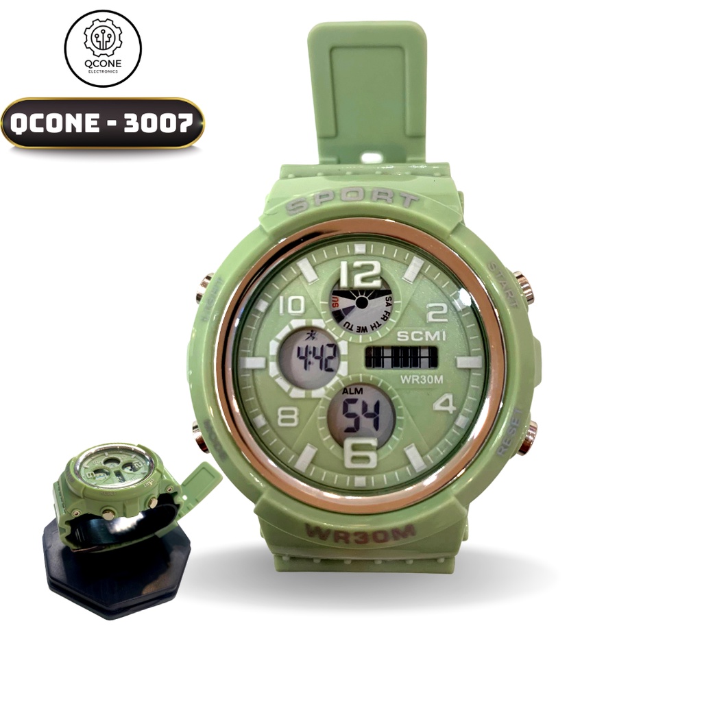 Đồng hồ điện tử nam nữ chống nước Qcone 3007 chống nước 30m đa chức năng đèn led 7 màu