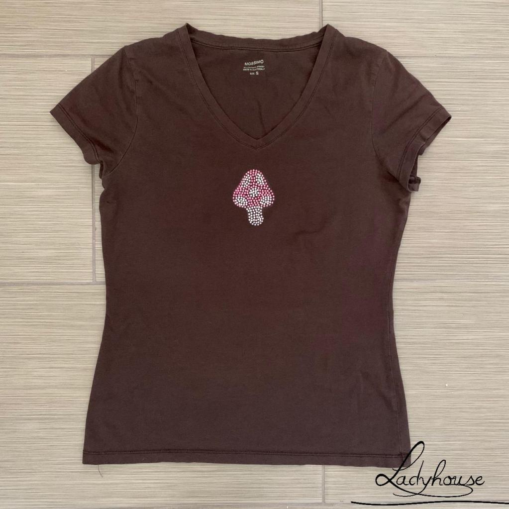 Áo thun croptop tay ngắn cổ chữ V đính đá thời trang dành cho nữ