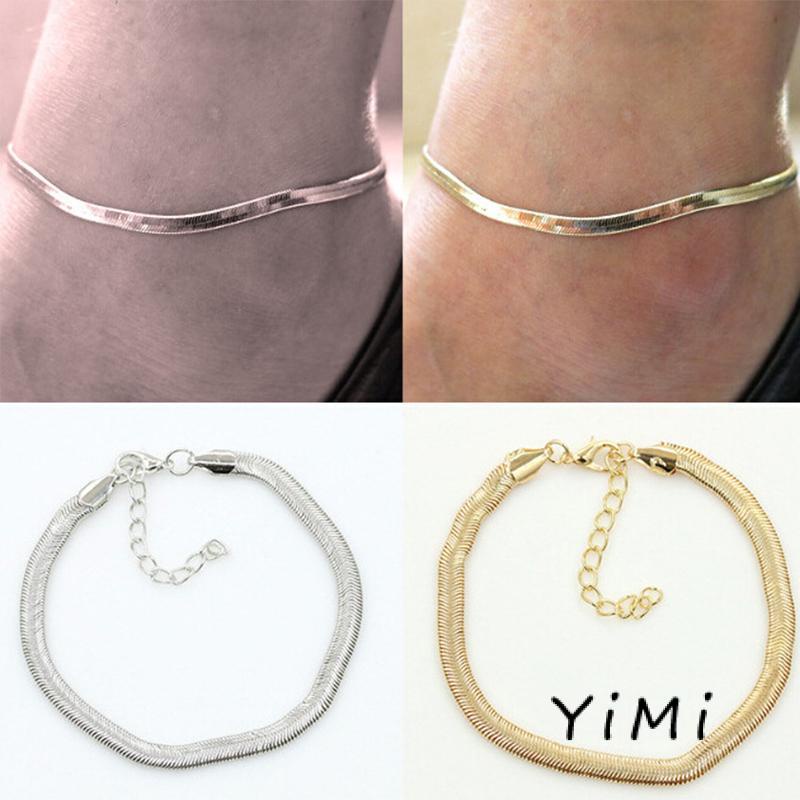 【Yimi.Vn】 Lắc Chân Dây Xích Kim Loại Mảnh Họa Tiết Xương Rắn Cao Cấp