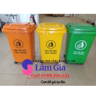 Thùng rác nhựa công cộng có 4 bánh xe 60l màu xanh