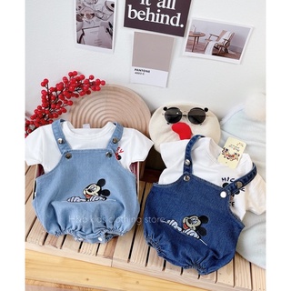 Set yếm jean mickey kèm áo cho bé