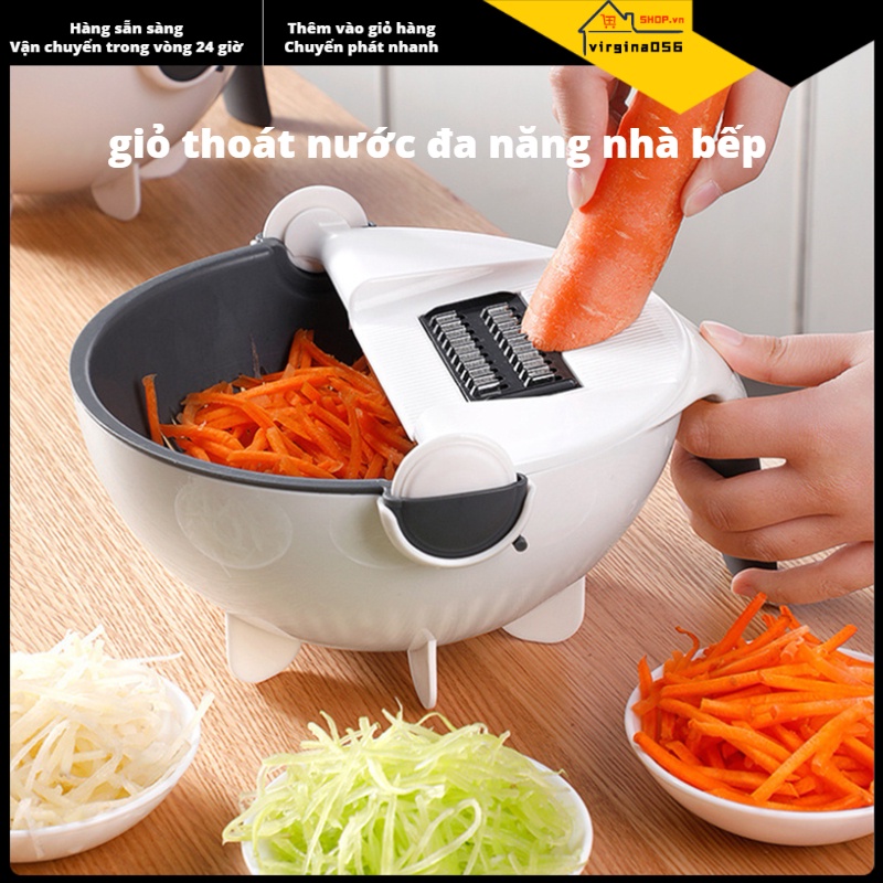 Hàng Hot Máy cắt rau củ quả xoay đa năng với giỏ thoát nước Dụng cụ nhà bếp di động dung tích lớn Hàng giao ngayVirgina056