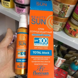 Kem chống nắng dạng xịt dùng được cho cả mặt và body spf lên đến 100 của hãng Floresan Beauty Sun rất cần thiết cho mn .