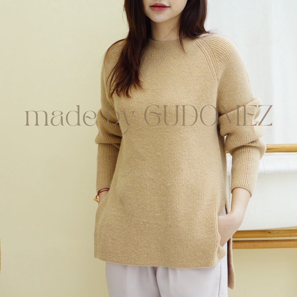Áo len xẻ vạt cao cấp nữ dài tay GUDOMEZ màu Nâu Tây | BigBuy360 - bigbuy360.vn
